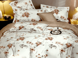 Afișați detaliile pentru Lenjerie de pat cu 4 fețe de pernă, combinație de alb cu maro deschis, model floral, Casa New Fashion Imagine de Lenjerie de pat cu 4 fețe de pernă, combinație de alb cu maro deschis, model floral, Casa New Fashion