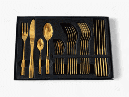Afișați detaliile pentru Set de tacâmuri 24 piese din inox auriu, Malooki - Luxury Collection Imagine de Set de tacâmuri 24 piese din inox auriu, Malooki - Luxury Collection