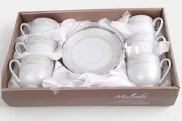 Afișați detaliile pentru Set de 6 cești din porțelan cu farfurioară pentru cafea sau ceai, Malooki Gold Collection MM805 Imagine de Set de 6 cești din porțelan cu farfurioară pentru cafea sau ceai, Malooki Gold Collection MM805