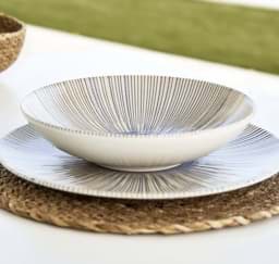 Show details for Deep plate 21 cm, Irys pattern, white with blue stripes - La Mediterranea Picture of Deep plate 21 cm, Irys pattern, white with blue stripes - La Mediterranea