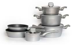 Show details for Set of 10 non-stick cookware pieces with lids, silver, Royalty Line – T010 Picture of Set of 10 non-stick cookware pieces with lids, silver, Royalty Line – T010