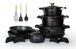Afișați detaliile pentru Set de vase de gătit, 14 piese, antiaderente cu înveliș tip marmură turnată sub presiune, cu capace, culoare negru, Royalty Line – OS1014 Imagine de Set de vase de gătit, 14 piese, antiaderente cu înveliș tip marmură turnată sub presiune, cu capace, culoare negru, Royalty Line – OS1014