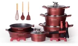 Show details for Cookware Set, 17 Pieces, Non-Stick Marble Coating, with Lids, Burgundy Color, Royalty Line – ES1014M Picture of Cookware Set, 17 Pieces, Non-Stick Marble Coating, with Lids, Burgundy Color, Royalty Line – ES1014M