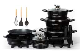 Show details for 17-Piece Cookware Set, Non-Stick Marble Coating, with Lids, Glossy Black Color, Royalty Line – ES1014M Picture of 17-Piece Cookware Set, Non-Stick Marble Coating, with Lids, Glossy Black Color, Royalty Line – ES1014M