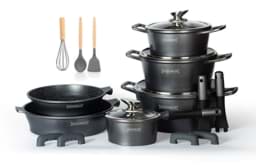Show details for Cookware Set, 17 Pieces, Non-stick Marble Coating, with Lids, Grey Color, Royalty Line – ES1014M Picture of Cookware Set, 17 Pieces, Non-stick Marble Coating, with Lids, Grey Color, Royalty Line – ES1014M