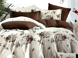 Afișați detaliile pentru Lenjerie de pat cu 4 fețe de pernă, combinație de maro cu crem, Casa New Fashion Imagine de Lenjerie de pat cu 4 fețe de pernă, combinație de maro cu crem, Casa New Fashion