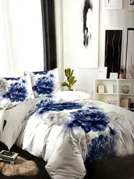 Afișați detaliile pentru Lenjerie de pat cu 4 fete de pernă, combinație de alb cu albastru, Casa New Fashion Imagine de Lenjerie de pat cu 4 fete de pernă, combinație de alb cu albastru, Casa New Fashion