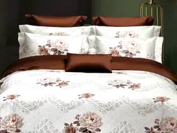 Afișați detaliile pentru Lenjerie de pat cu 4 fețe de pernă din Microfibră, combinație de alb cu maro, Casa New Fashion Imagine de Lenjerie de pat cu 4 fețe de pernă din Microfibră, combinație de alb cu maro, Casa New Fashion