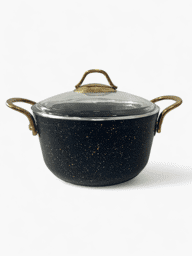 Afișați detaliile pentru Oală aluminiu Kismet Elite, negru cu auriu, 20 cm, capac sticlă Imagine de Oală aluminiu Kismet Elite, negru cu auriu, 20 cm, capac sticlă