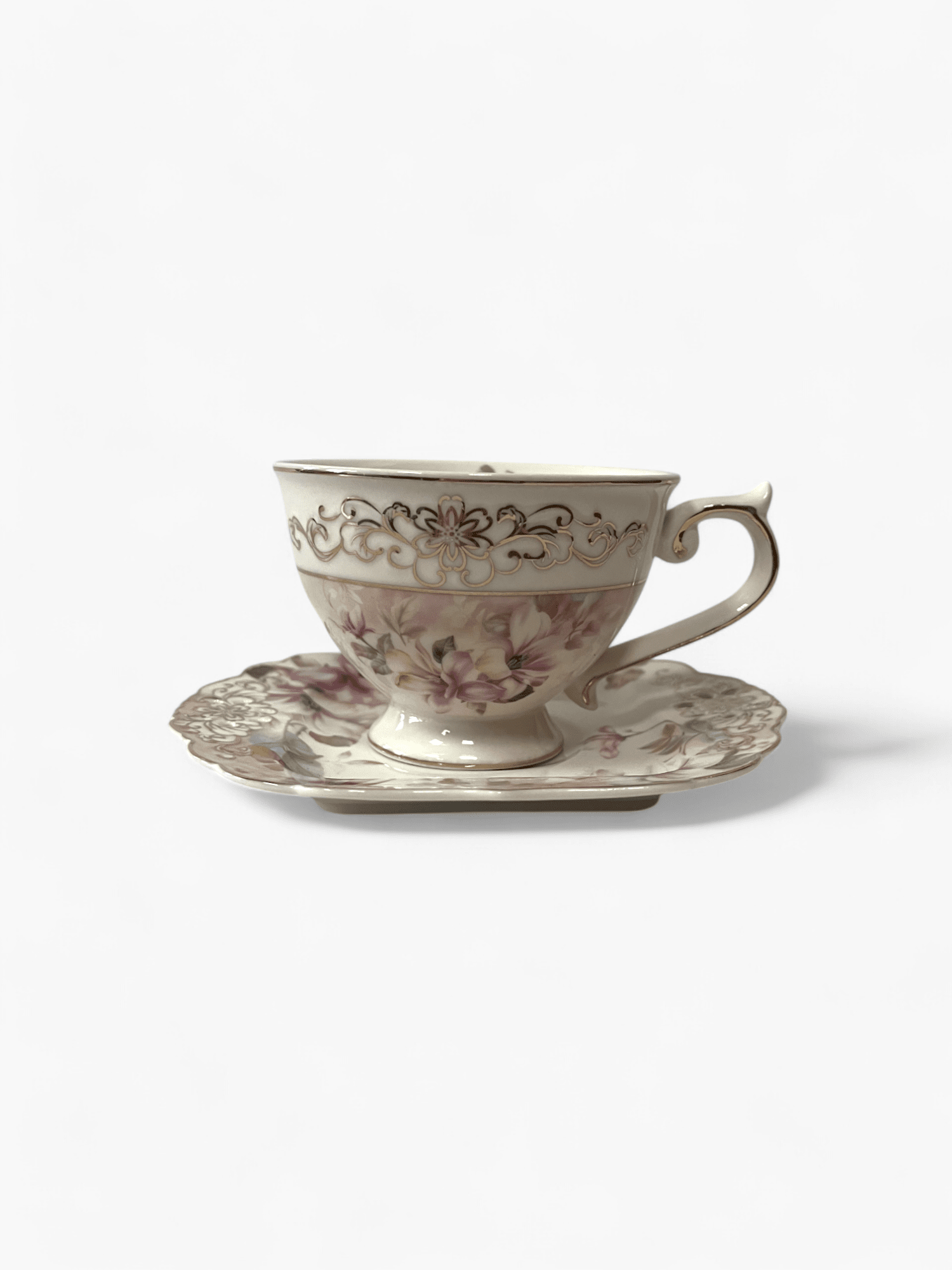 Picture of Set of porcelain cups for coffee or cappuccino, floral design, Malooki Luxury Collection