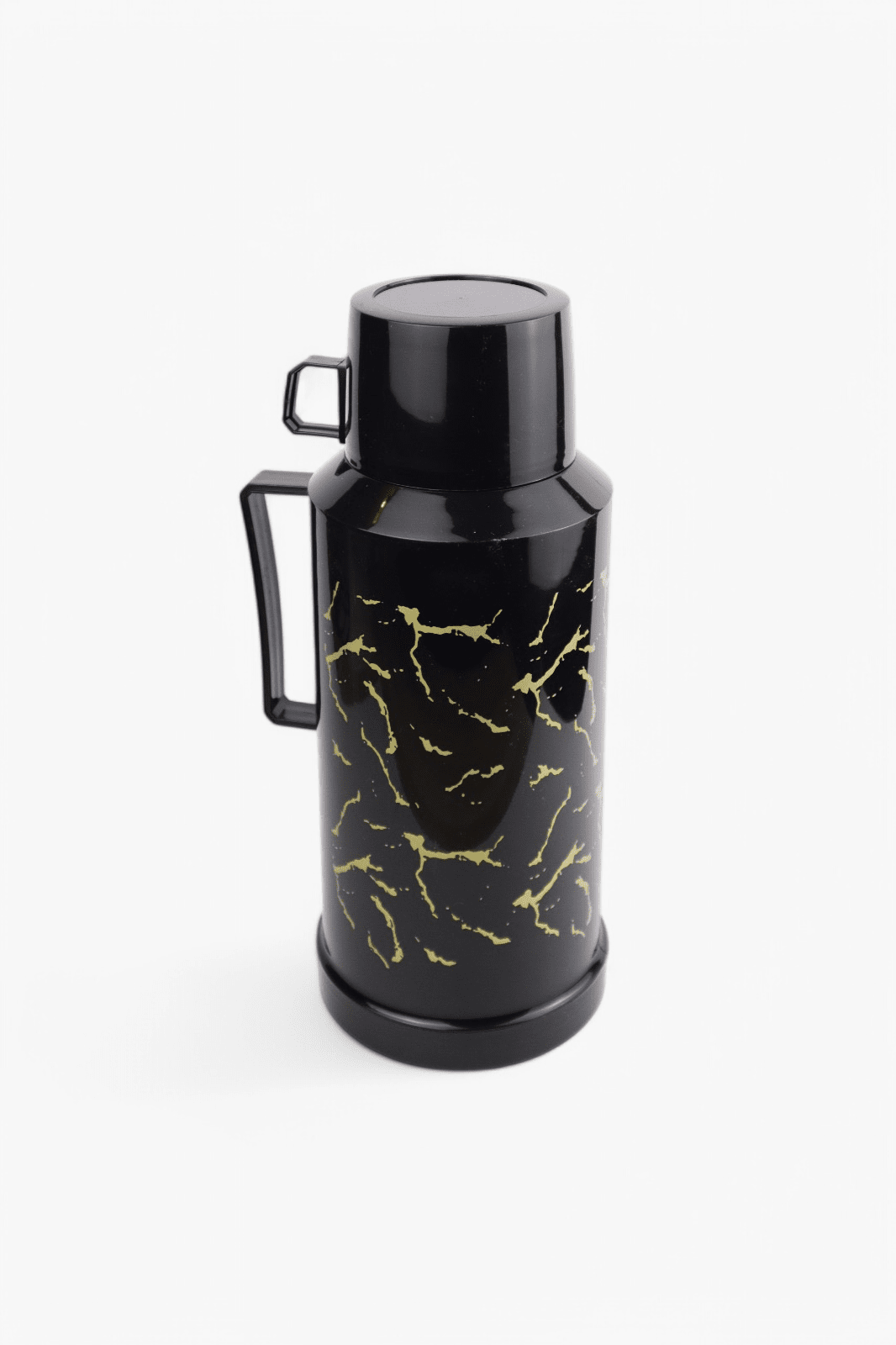 Picture of Tea thermos 1L with glass interior, black with gold marble pattern, with cup