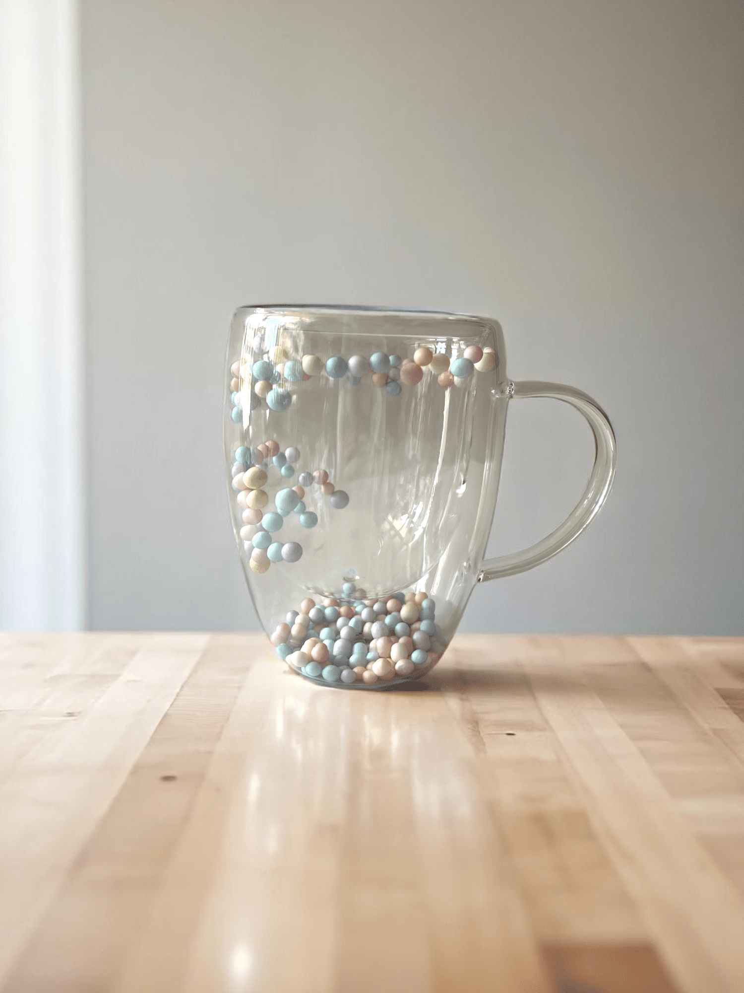 Imagine de Cană de sticlă dublă pentru cafea sau ceai, cu biluțe colorate 3D,  350 ml