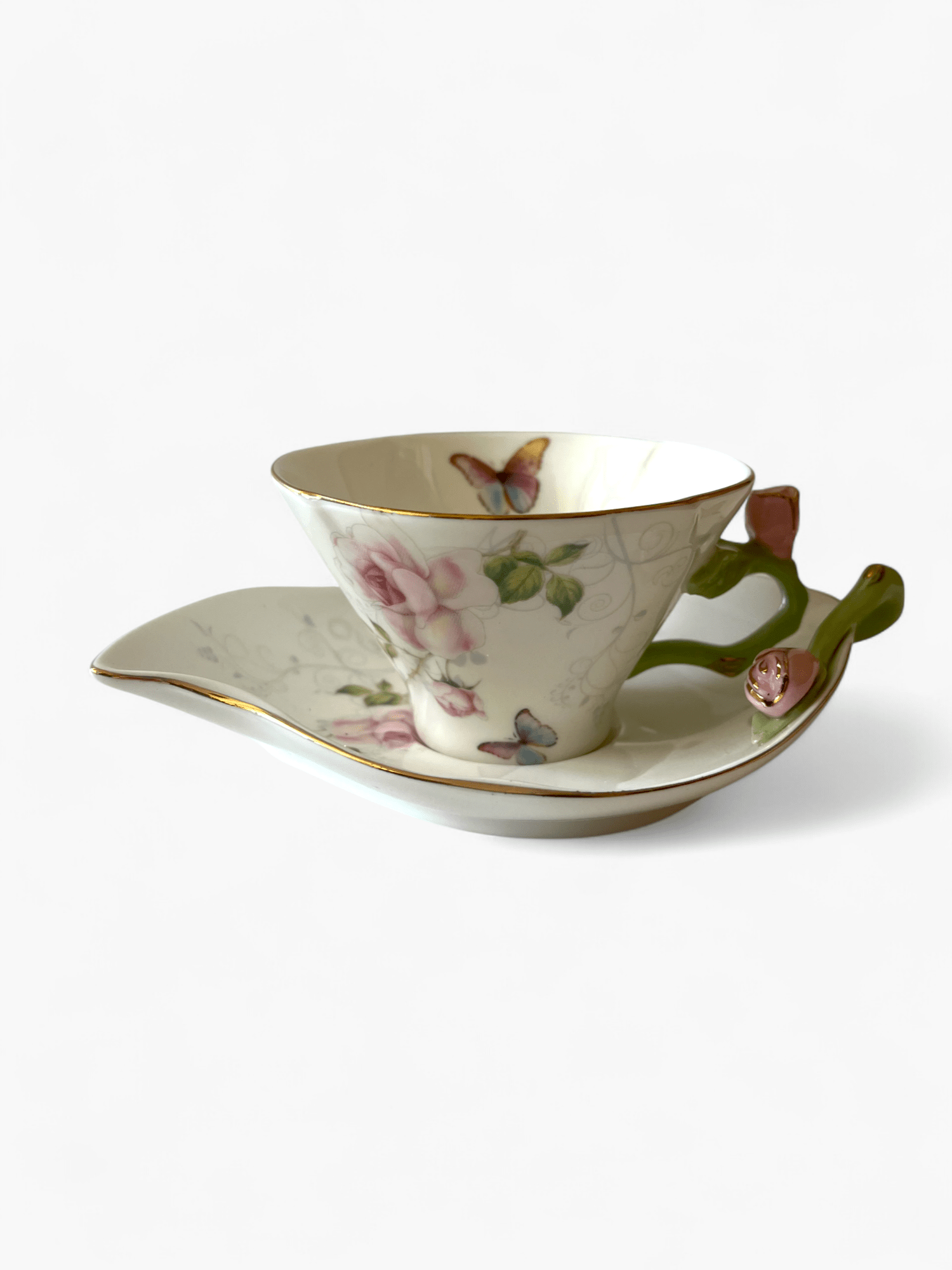 Imagine de Set de cești din porțelan pentru cafea sau cappuccino, model floral 3D, Malooki Luxury Collection