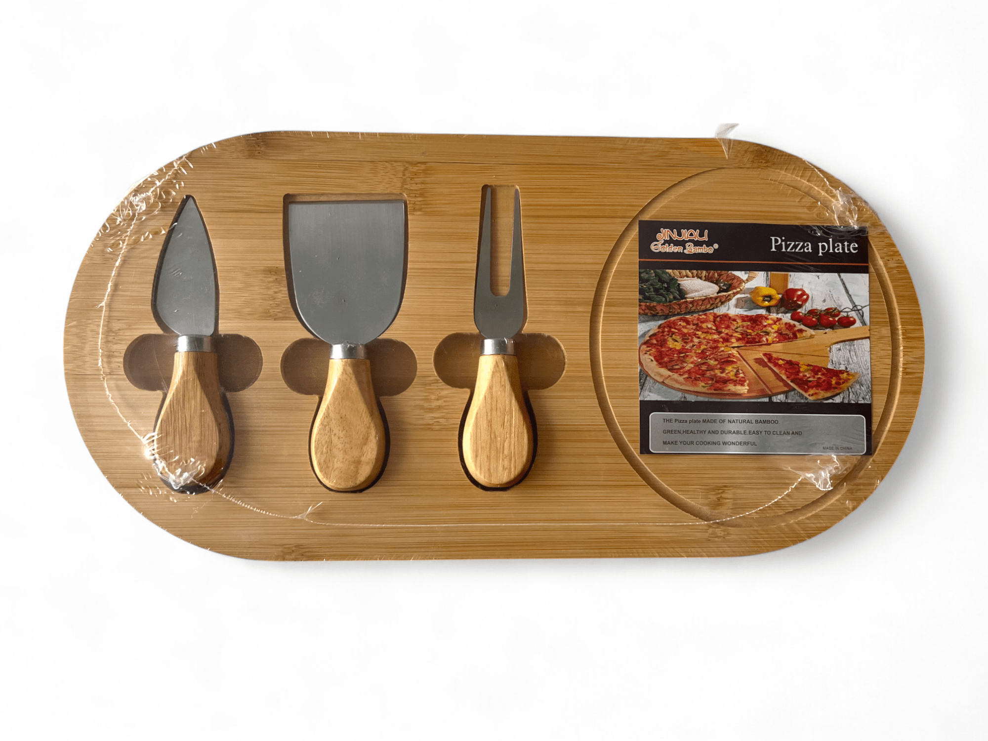 Picture of Oval cheese board with 2 stainless steel utensils