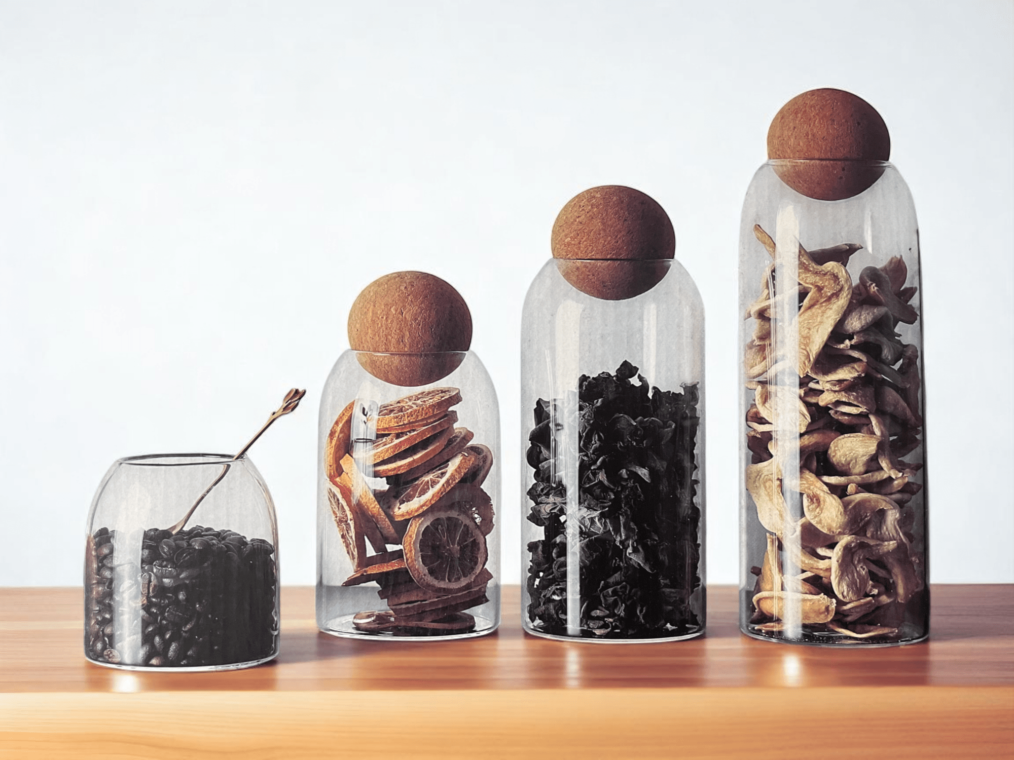 Picture of Set of 4 Glass Jars with Ball-Shaped Lids – For Coffee, Tea, Spices, or Pasta