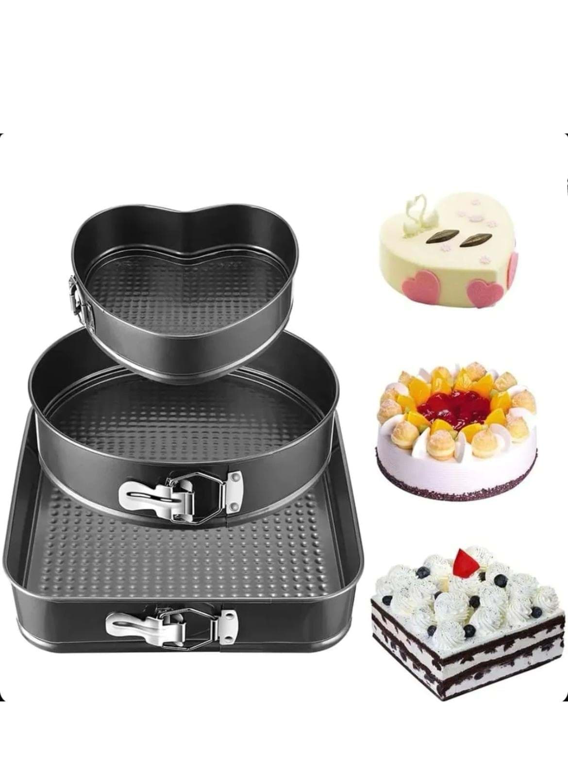 Picture of Set of 3 cake molds: heart, square, and round