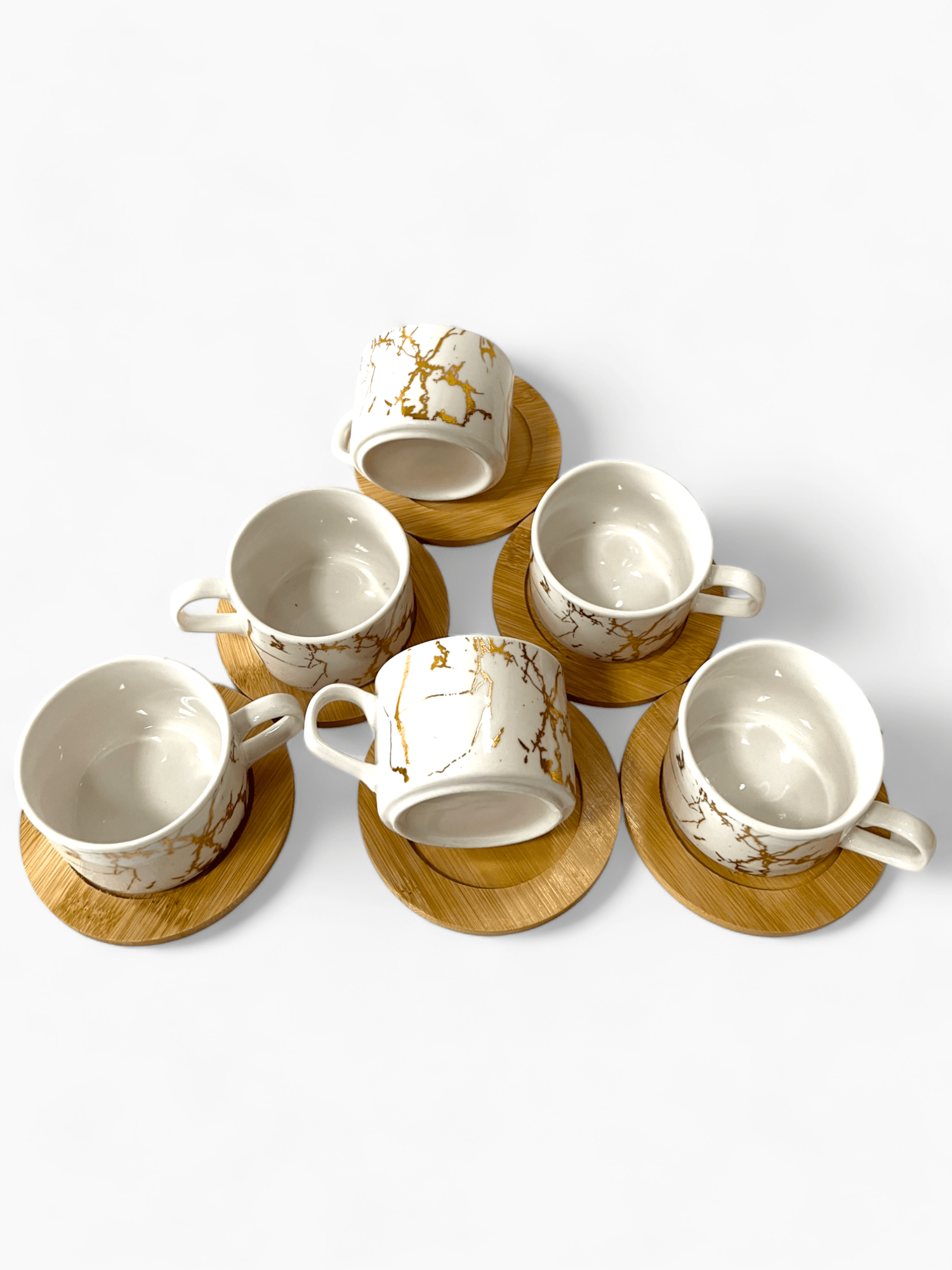 Set 6 cești porțelan farfurioare bambus cafea cappuccino model