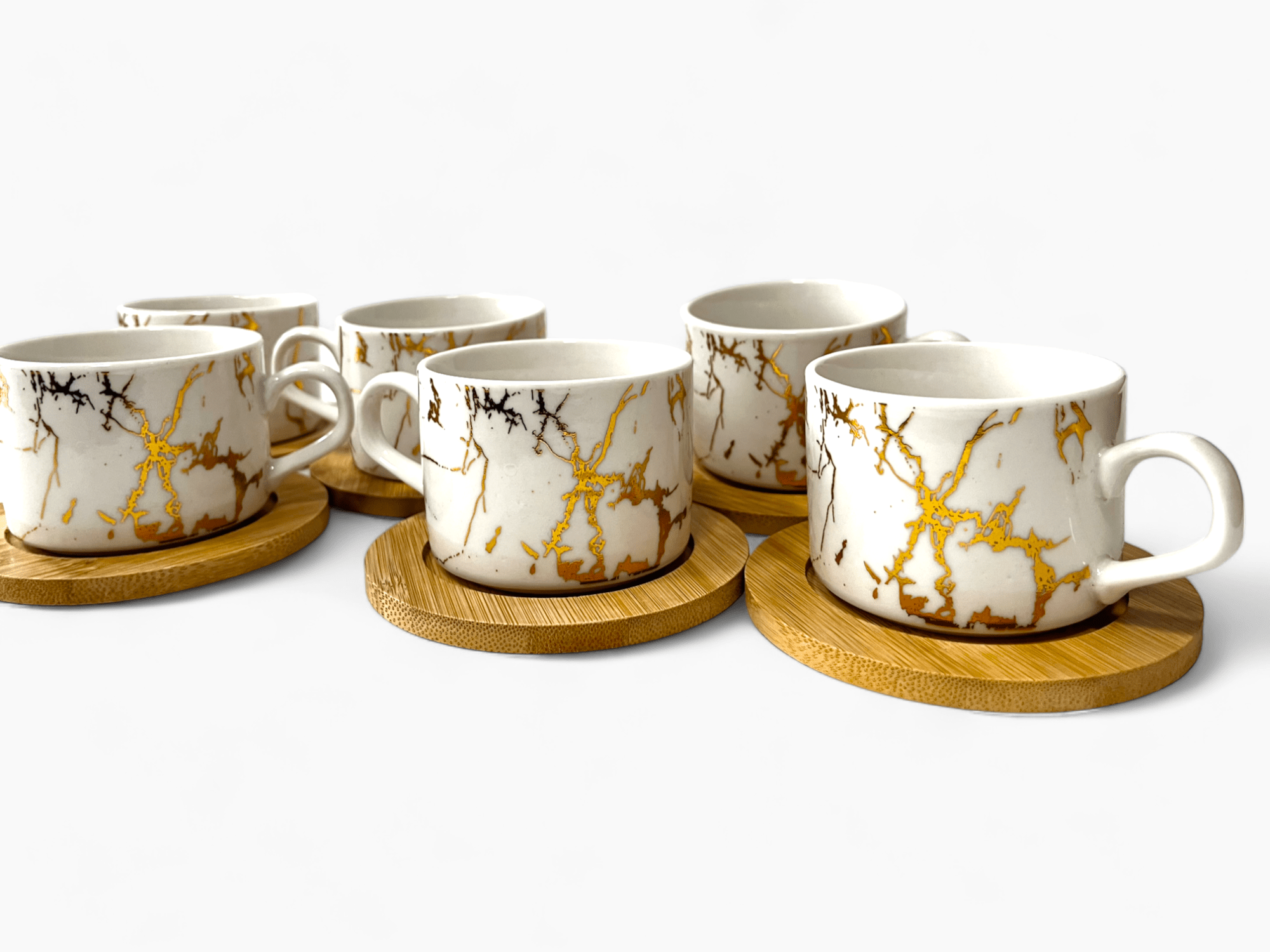 Set 6 cești porțelan farfurioare bambus cafea cappuccino model