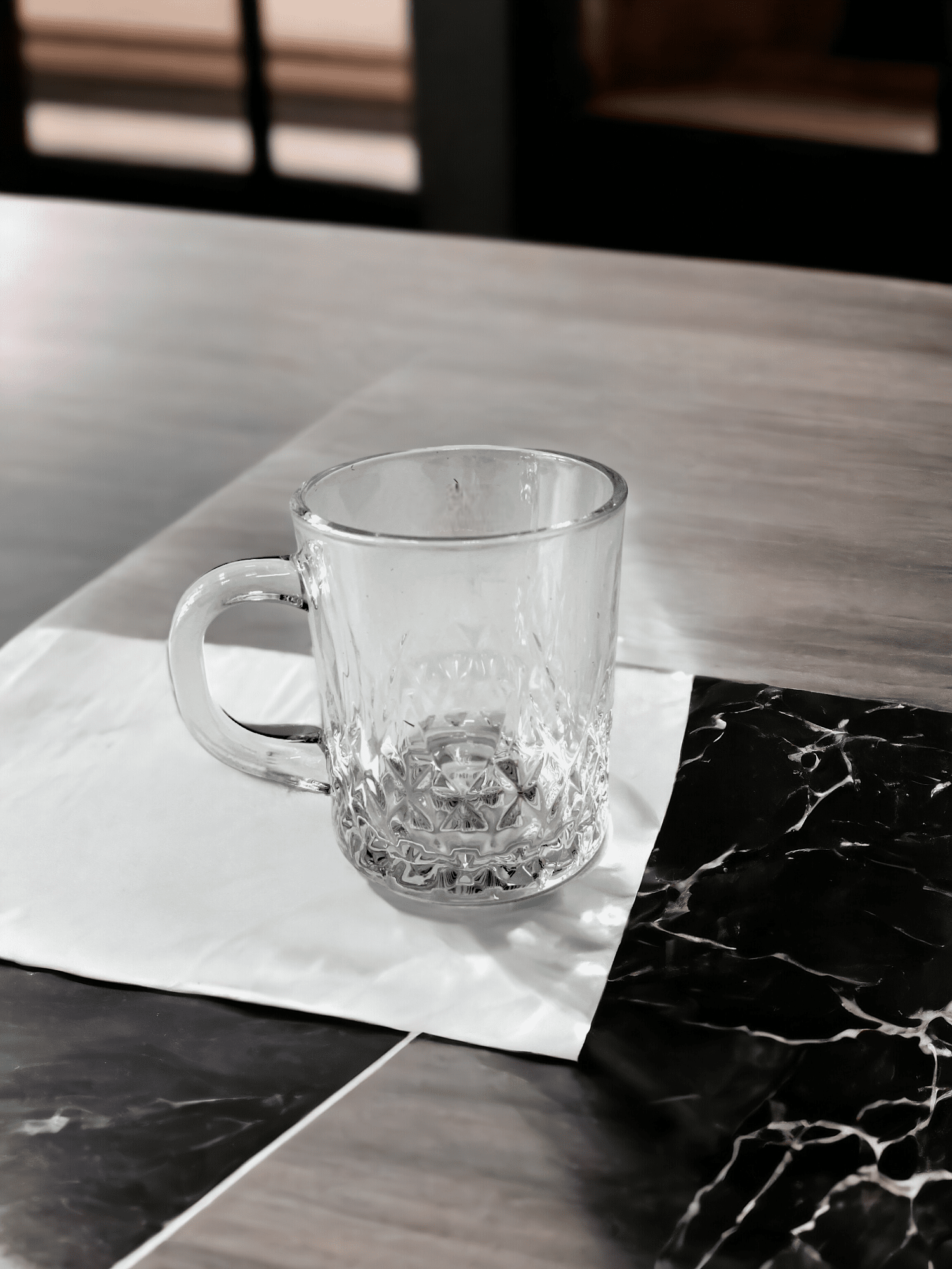 Picture of Set of 6 glass mugs with handles, featuring a base pattern design, 240ml.