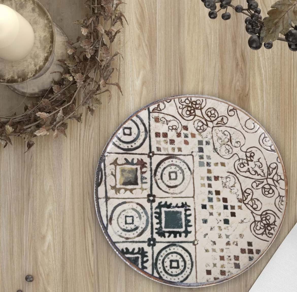 Imagine de Farfurie întinsă din ceramică, model Grecia, 20 cm - La mediterranea