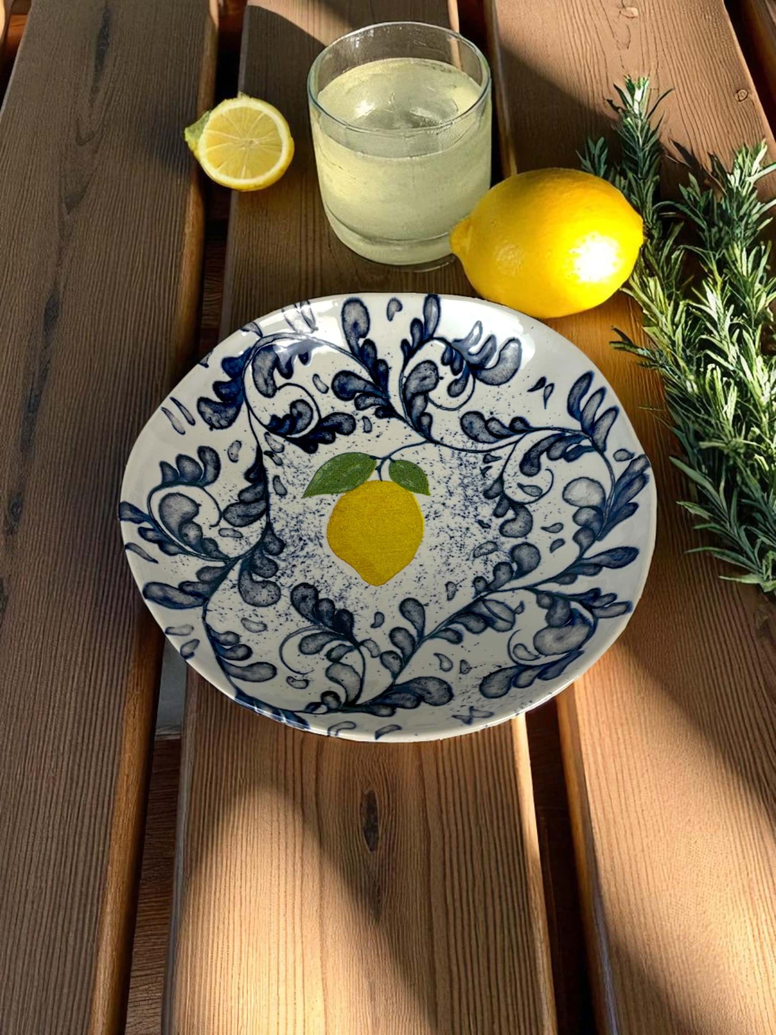 Imagine de Farfurie adâncă model Limoi, stil Capri cu lămâi, 21 cm - La Mediterranea