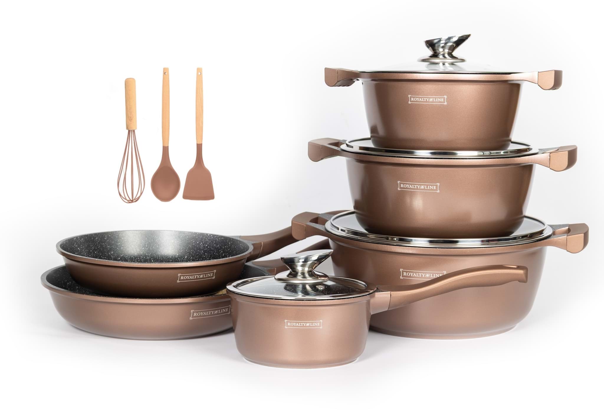 Imagine de Set de vase de gătit, 13 piese, antiaderente cu înveliș tip marmură, culoare cupru, Royalty Line – BS1010M