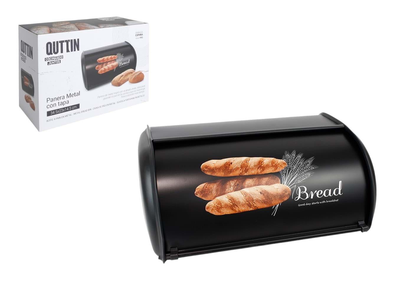 Picture of Black Metal Bread Bin with Air Vents - Quttin 