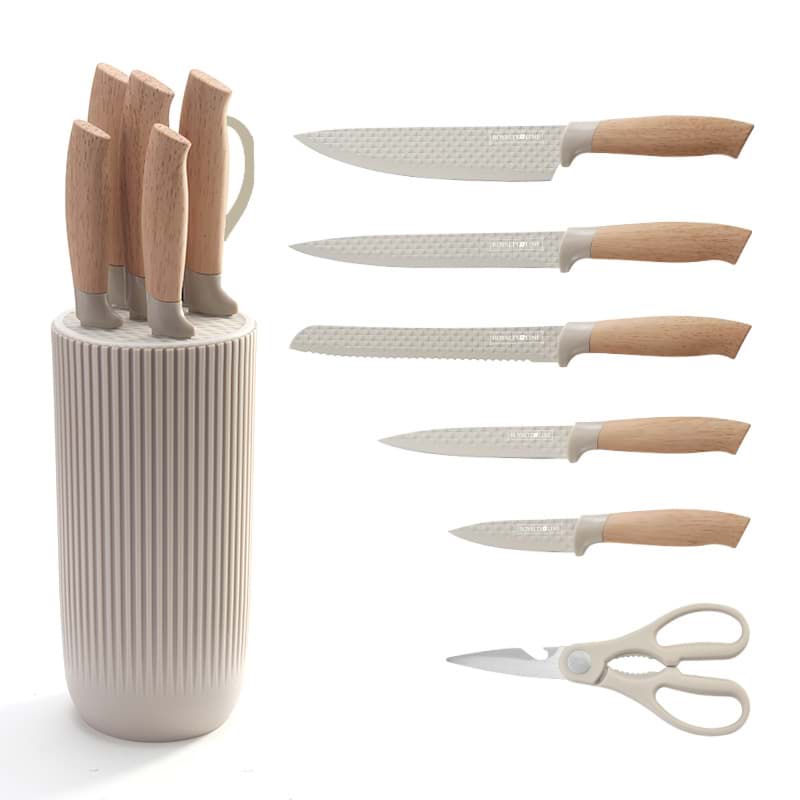 Imagine de Set 7 cuțite Royalty Line DC07E cu suport – Culoare crem, design elegant