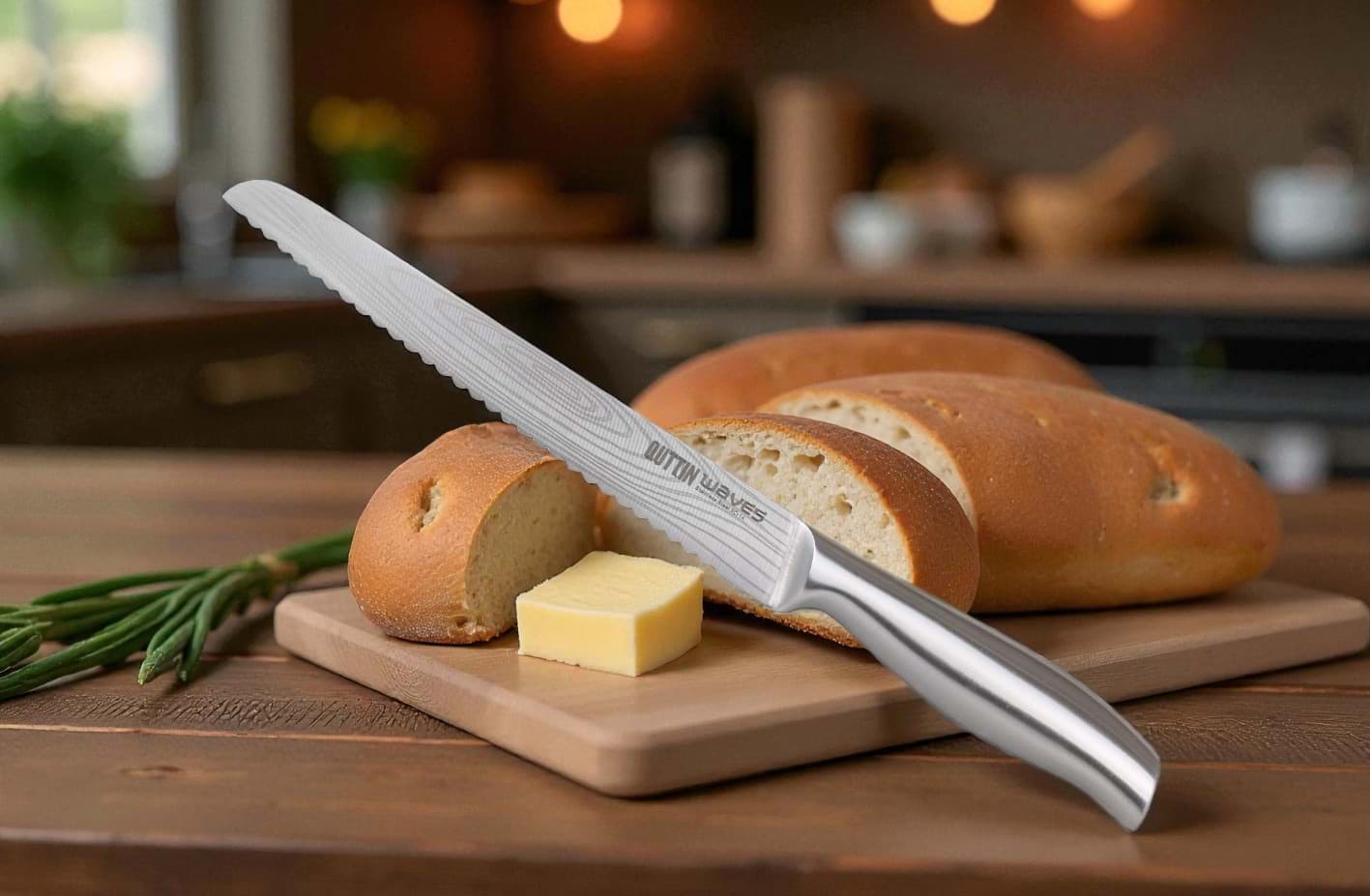 Imagine de Cuțit profesional pentru pâine Quttin Waves 20 cm - Din metal integral, mâner turnat