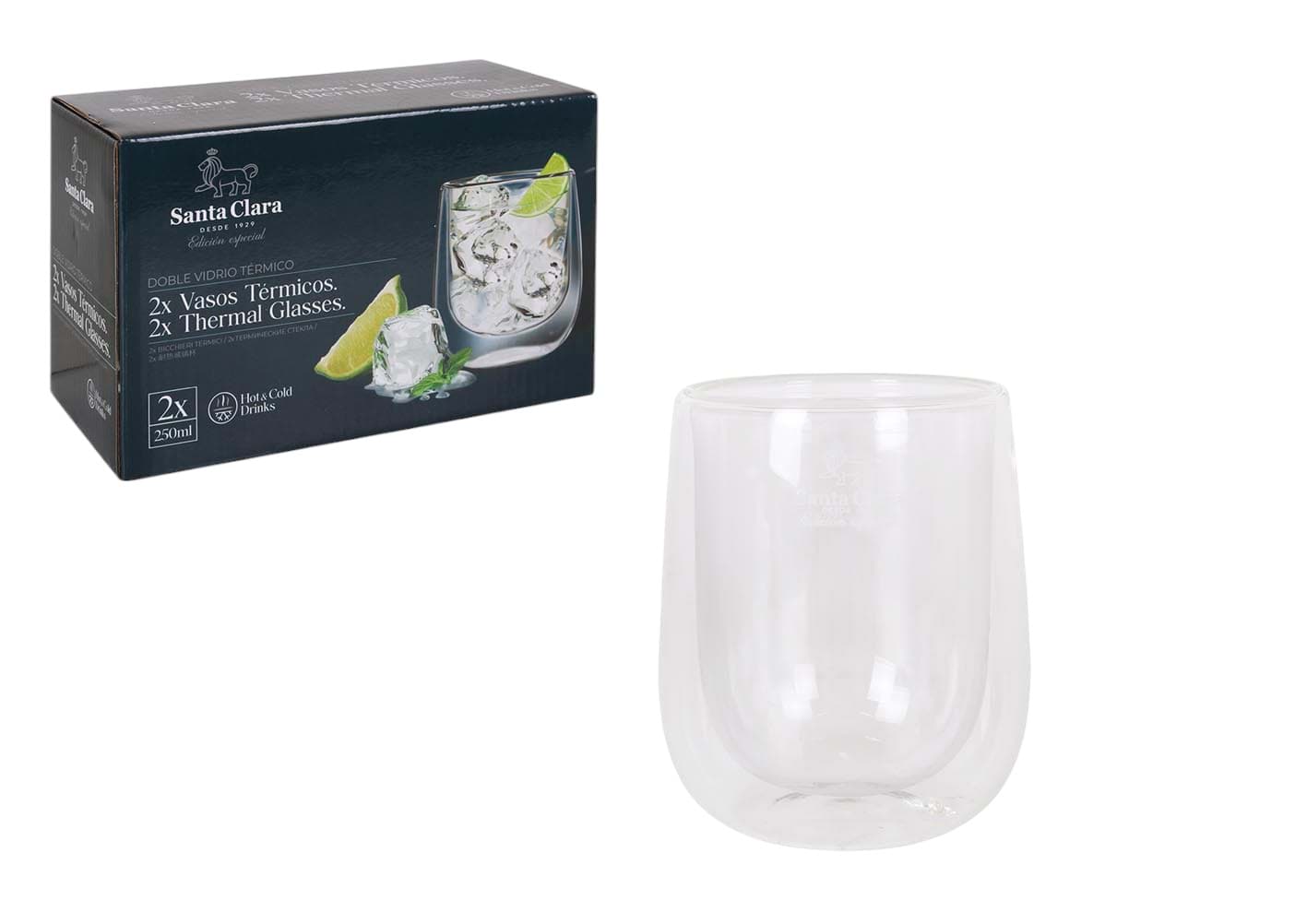 Imagine de Set 2 pahare termice din sticlă borosilicată 250 ml Santa Clara – ideale pentru cafea, cappuccino și băuturi calde