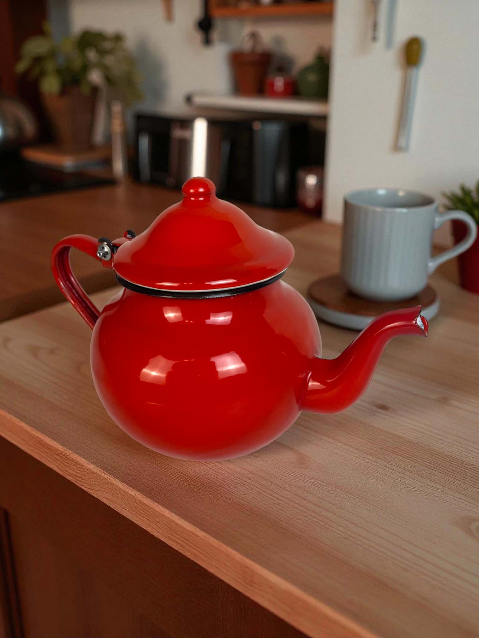 Imagine de Ceainic emailat roșu 0.7 litri - Formă bombată