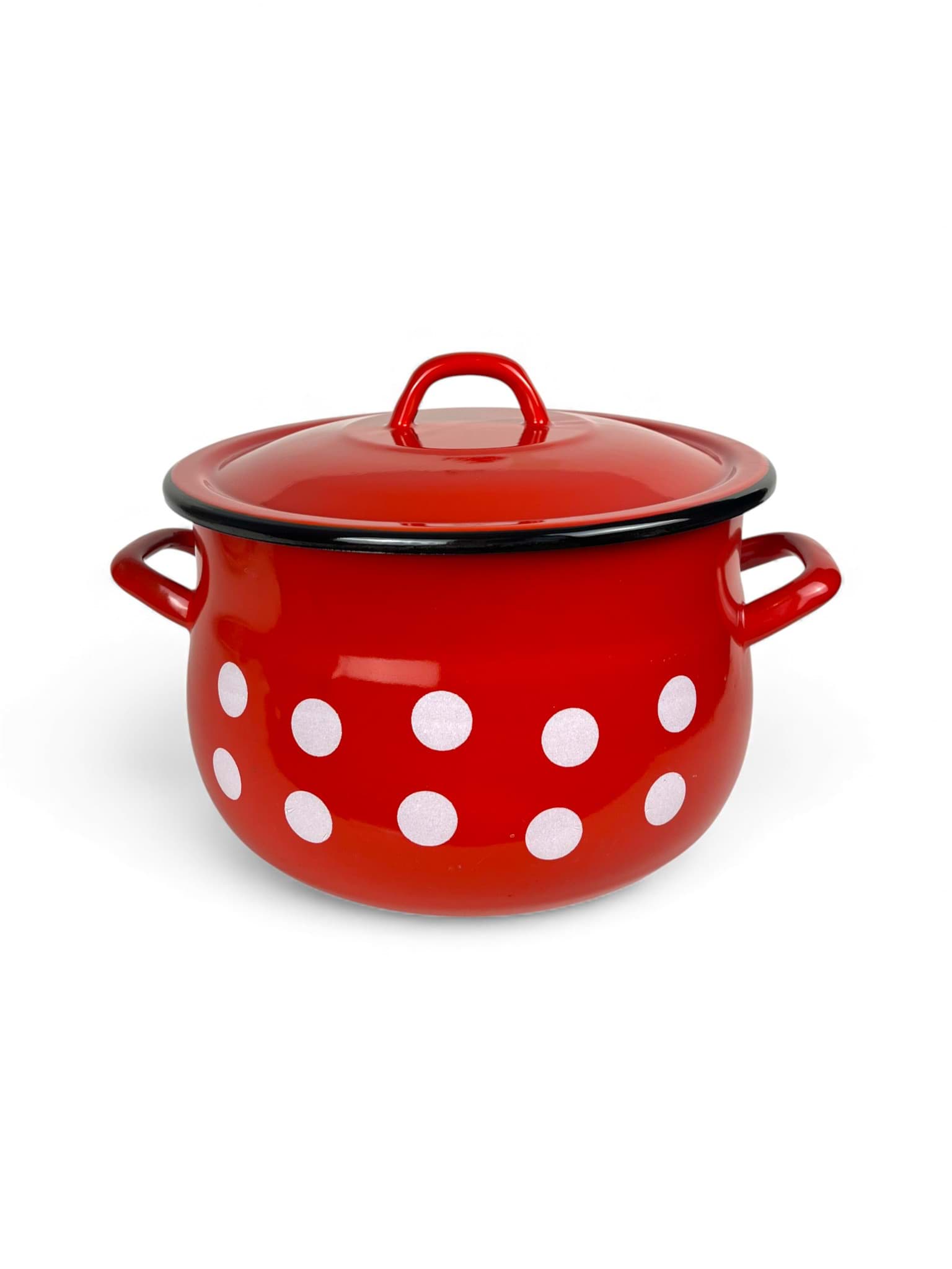 Picture of Domed saucepan with lid, red with white polka dots, 24 cm, enamelled 