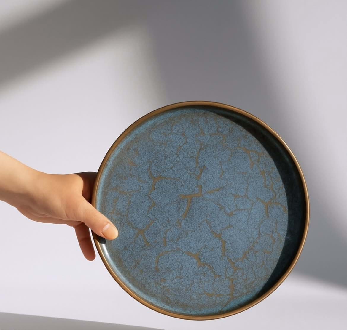 Imagine de Farfurie / platou din ceramică SCRATCH BLUE 24,8×2,5 cm