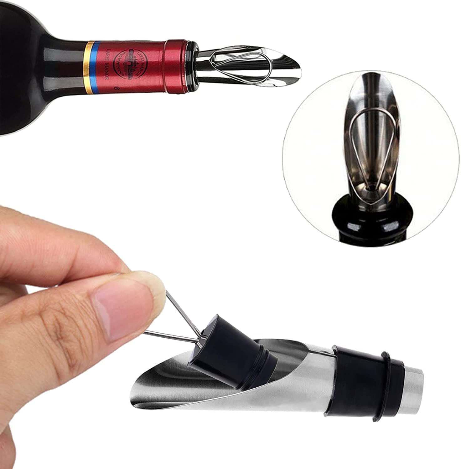 Imagine de Aerator pentru Vin din Metal cu Capac – Accesoriu pentru decantare vin