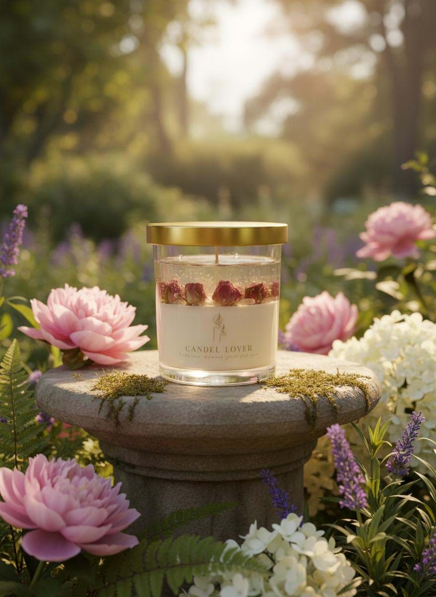 Imagine de Lumânare parfumată cu trandafiri uscați în recipient de sticlă cu capac 