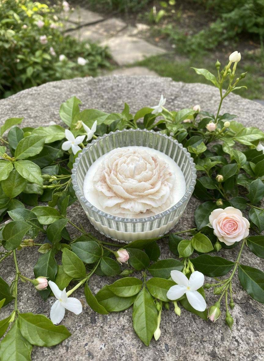 Imagine de Lumânare parfumată cu trandafir 3D în recipient de sticlă cu capac elegant