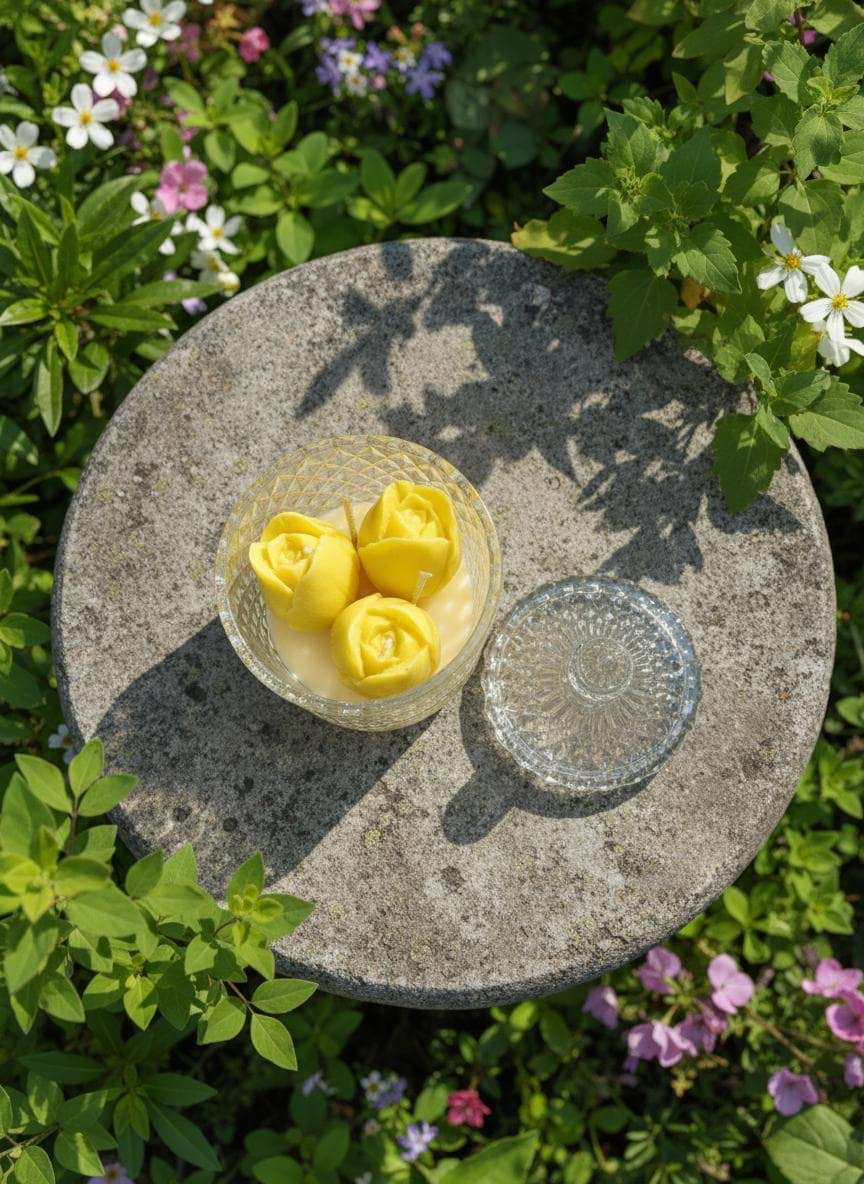 Imagine de Lumânare parfumată cu lalele 3D în recipient de sticlă cu capac elegant