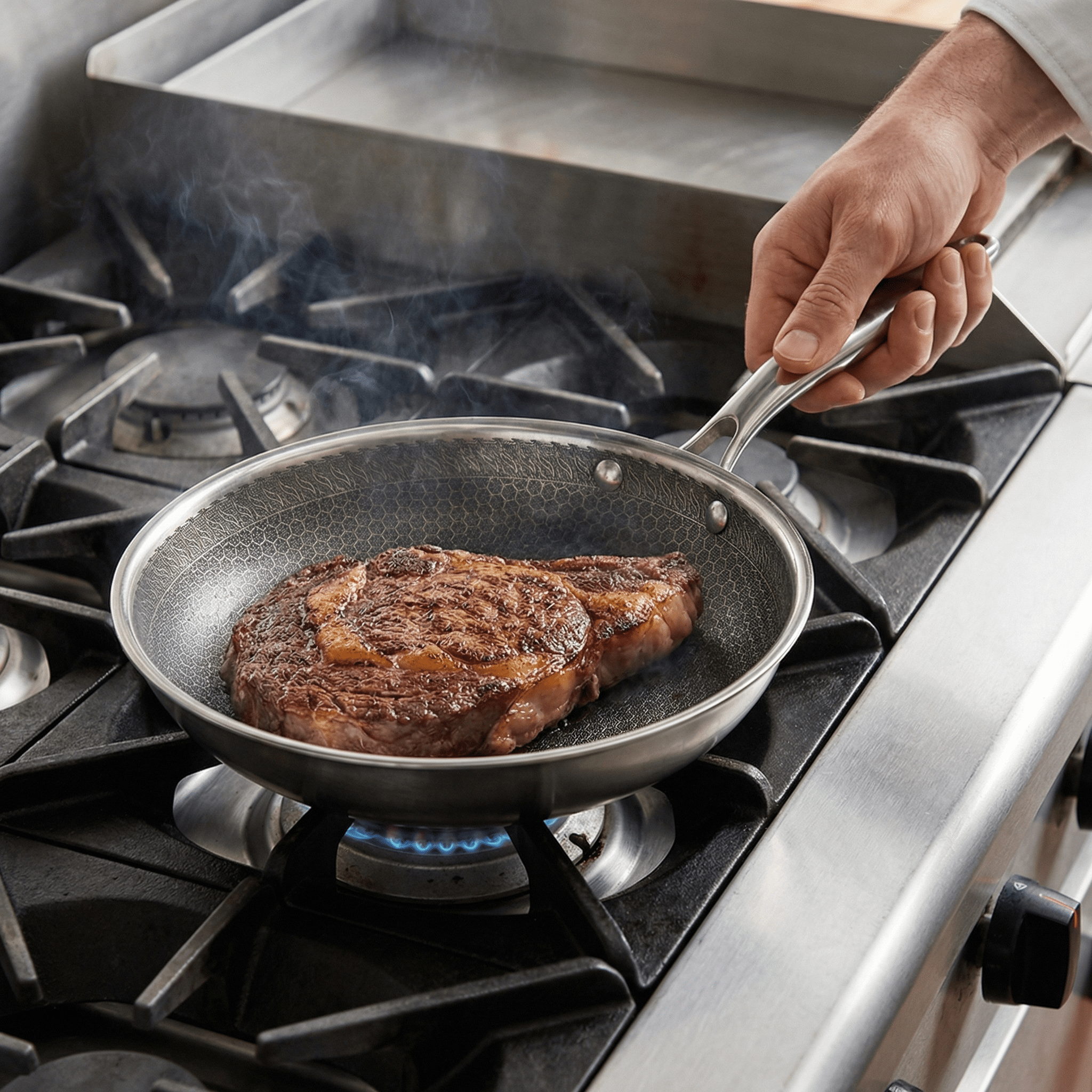 Tigaie profesională 26 cm din inox, antiaderentă Honeycomb, Zermatt Glacier Collection – SwissHaus
