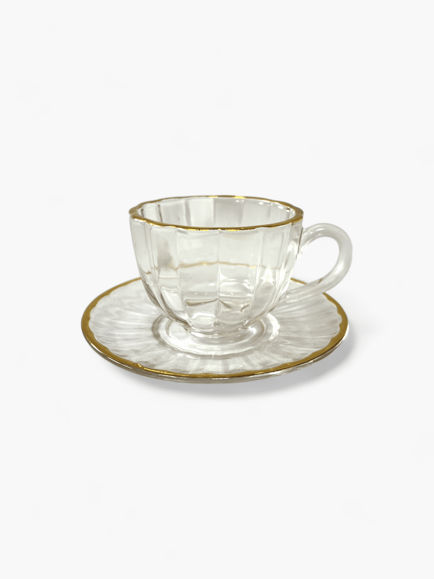 Imagine de Set de 6 cești cu farfurioare din sticlă model elegant cu design auriu, 150ml