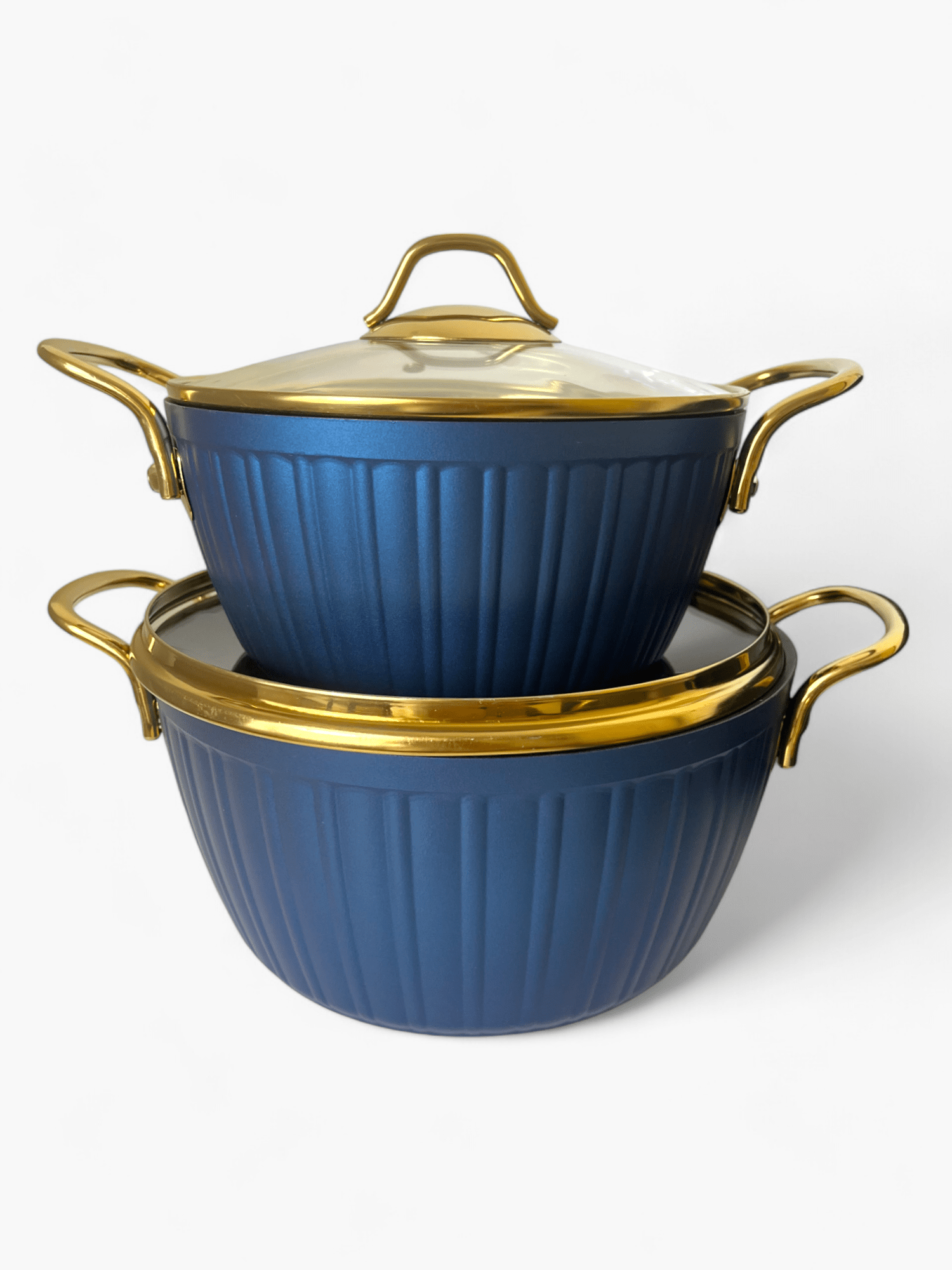 Imagine de Oală Elegantă Kismet Elite albastră din aluminiu și mânere aurii
