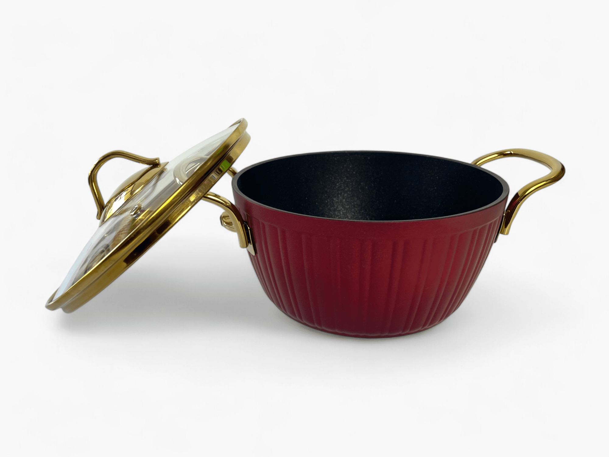 Imagine de Oală Elegantă Kismet Elite Roșie din Aluminiu și mânere aurii