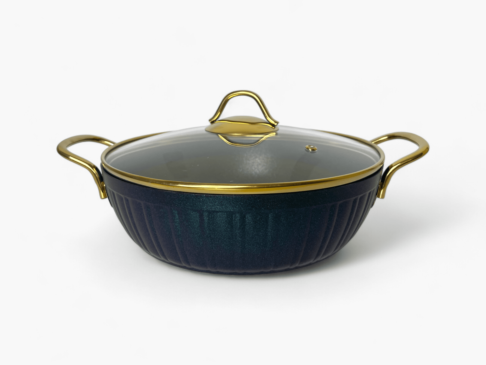 Imagine de Cratiță elegantă Kismet Elite din aluminiu, cu mânere aurii, combinație de verde și violet 
