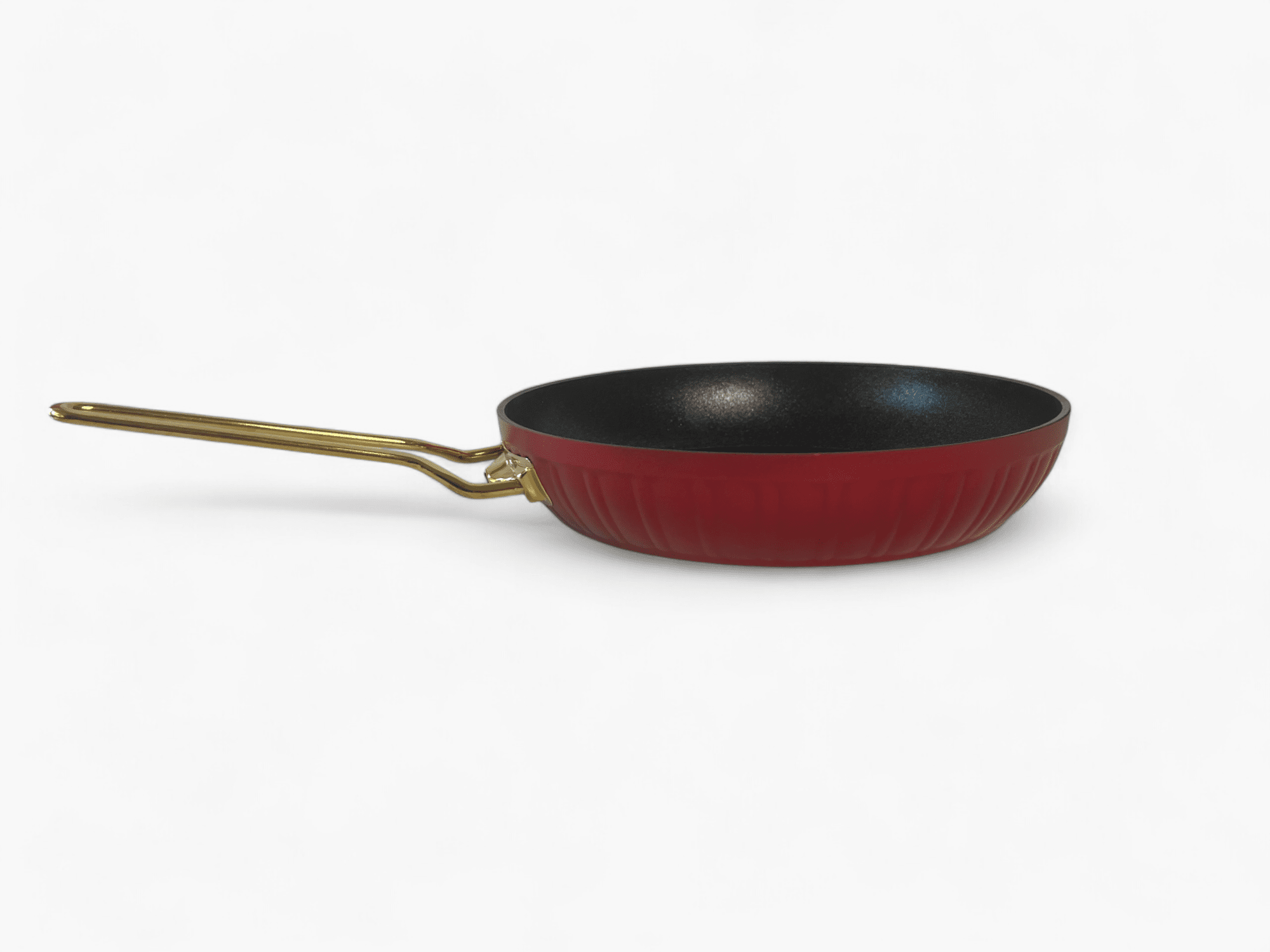Picture of Elegant red Kismet Elite Non-Stick Aluminum Frying Pan with gold handles
