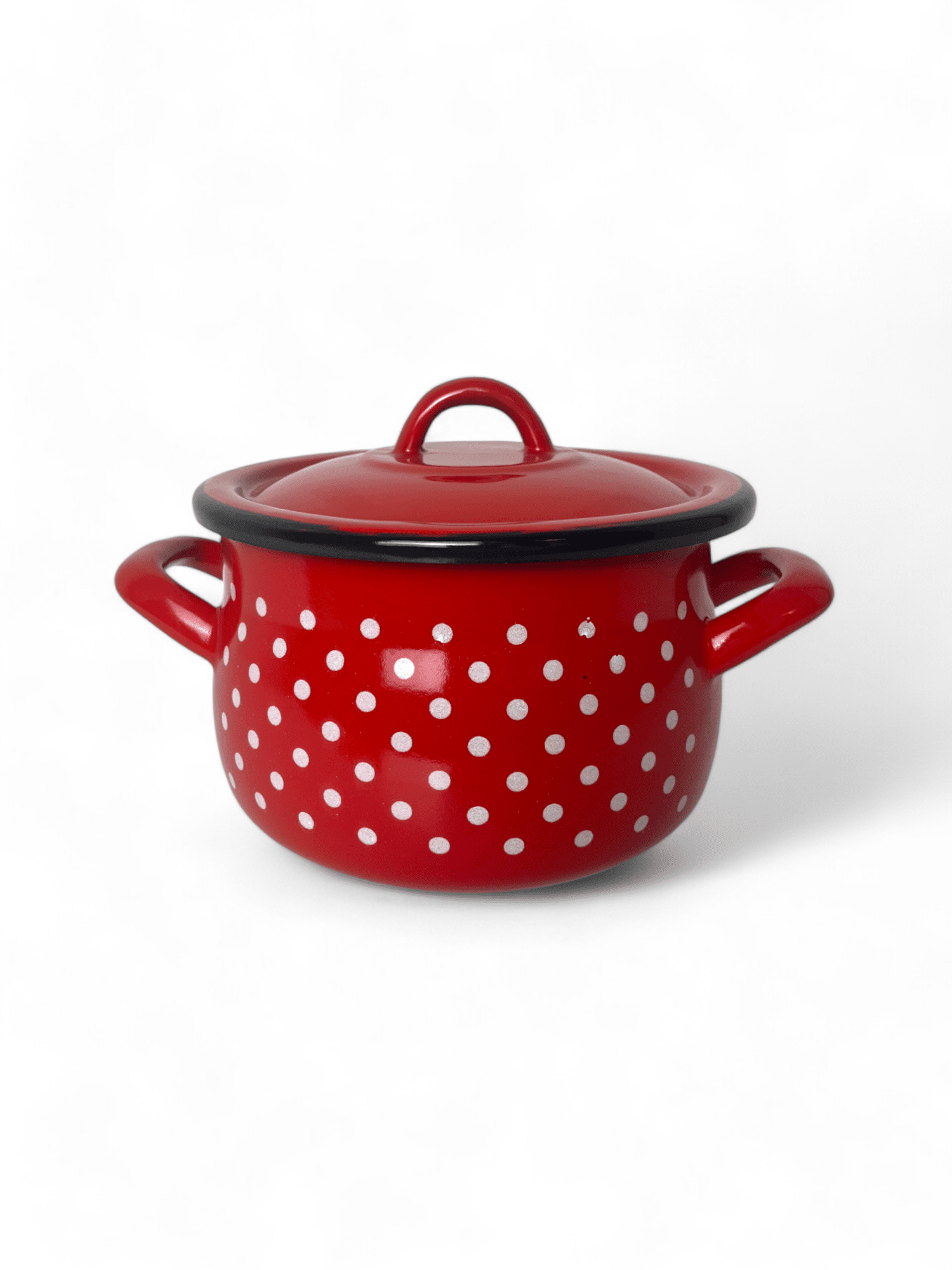 Picture of Enamel Pot with Lid, Red Polka Dot Design