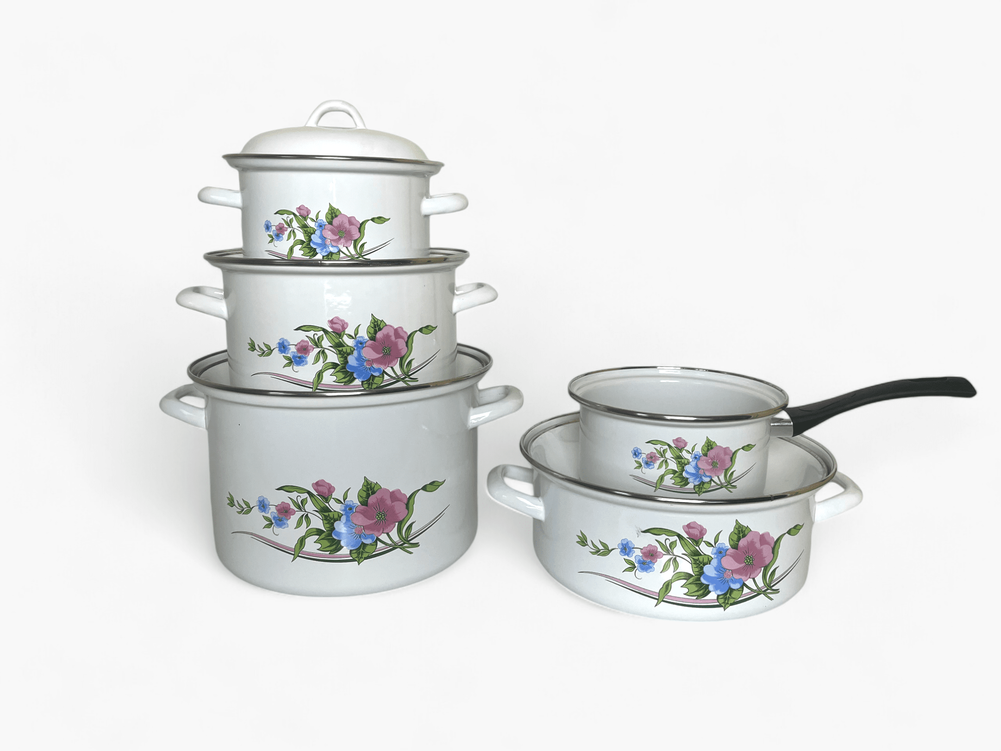 Imagine de Set de vase emailate albe elegante, model cu flori 