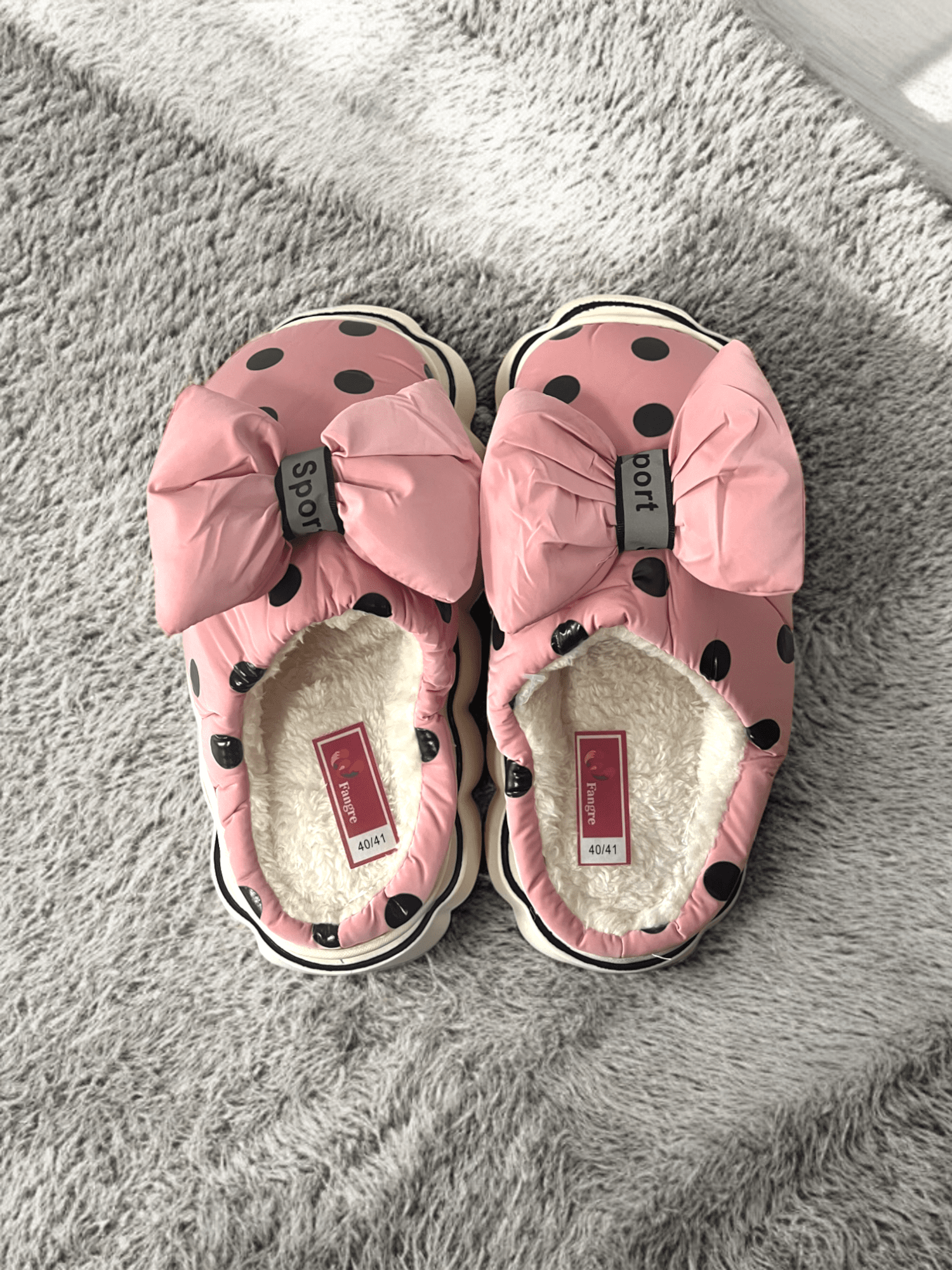 Picture of Pink Plush House Slippers with Bow, Soft and Warm