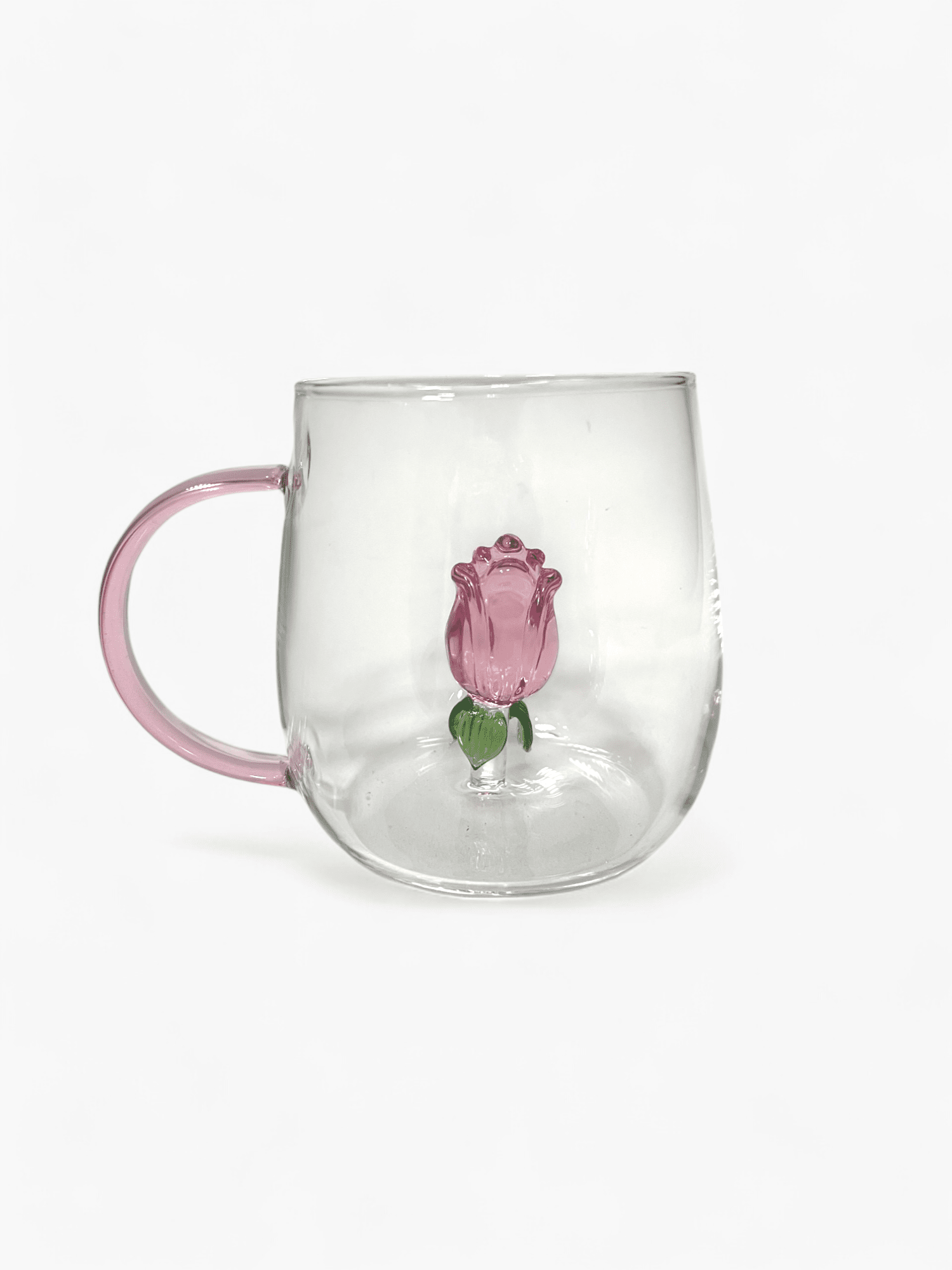 Imagine de Cană de ceai transparentă, cu trandafir mic din sticlă în interior, 380ml