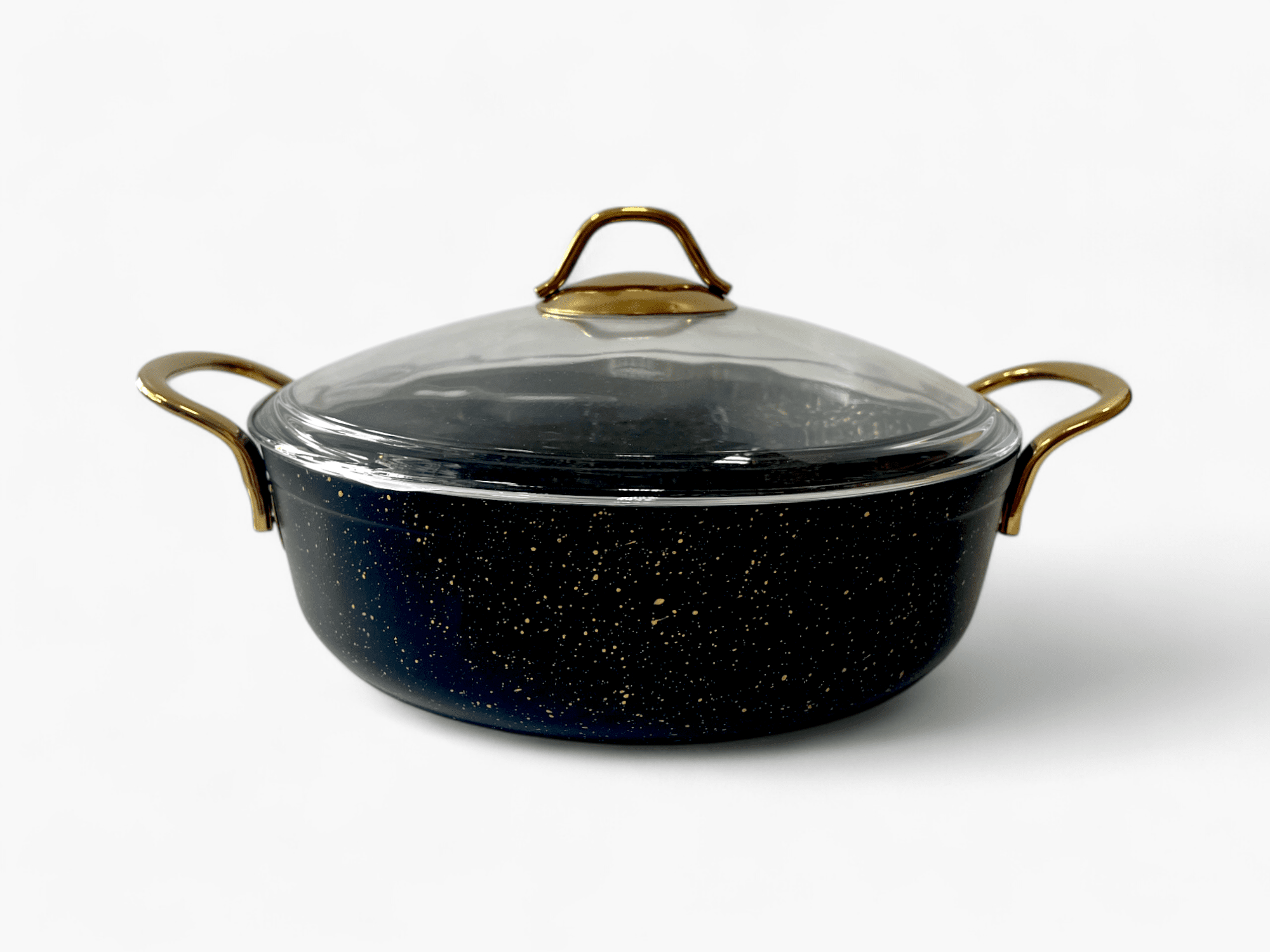 Picture of Elegant Kismet Elite Aluminum Casserole with Golden Handles, Black and gold Combination 